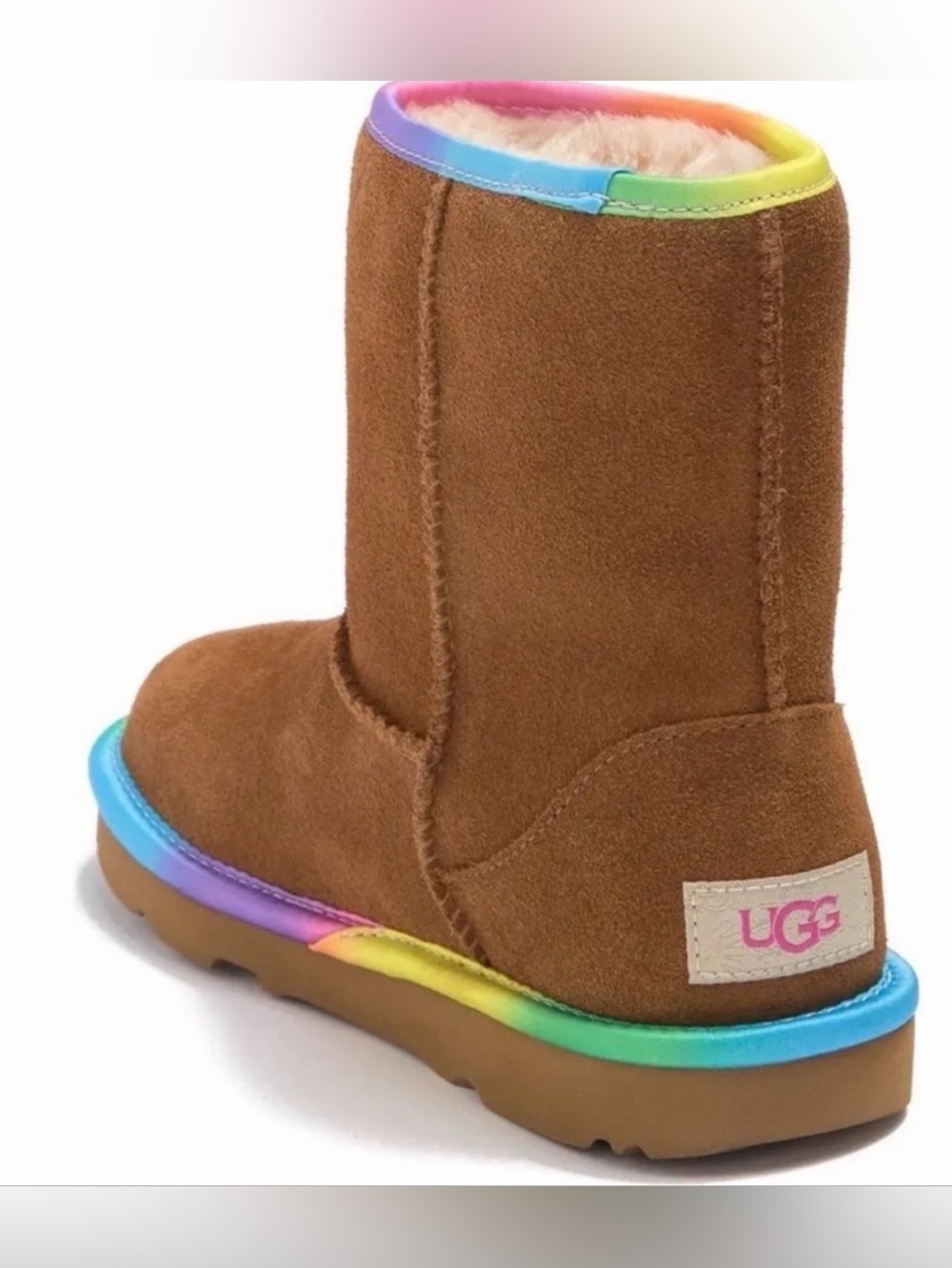 UGG Classic Short Rainbow Shearling Lined Chestnut Kids Boots Waterproof Cozy 6